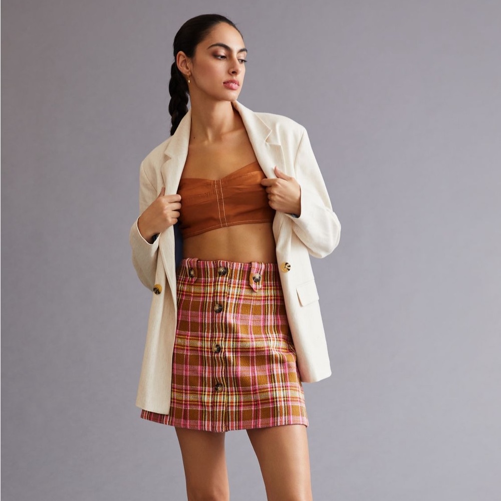 ✨ Anthropologie Button-Front Mini Skirt Sz 10 - Picture 2 of 6